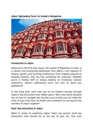 Jaipur Sightseeing Tours_ An Insider's Perspective
