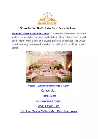 Where To Find The Exclusive Decor Service in Alwar