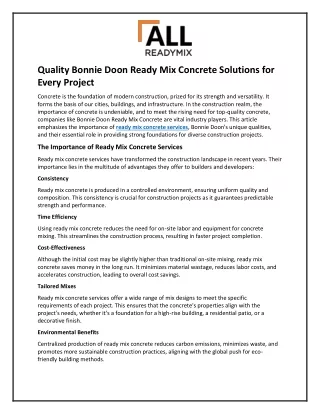 Quality Bonnie Doon Ready Mix Concrete Solutions for Every Project