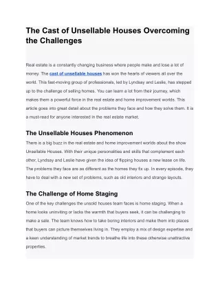 The Cast of Unsellable Houses Overcoming the Challenges