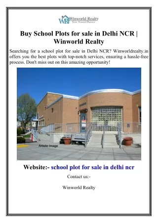 Buy School Plots for sale in Delhi NCR  Winworld Realty