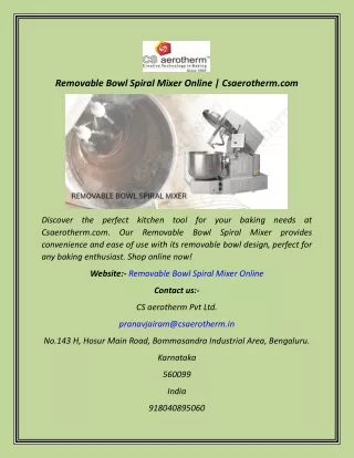 Removable Bowl Spiral Mixer Online  Csaerotherm