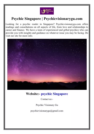 Psychic Singapore  Psychicvisionarygu.com