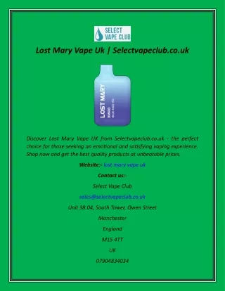 Lost Mary Vape Uk  Selectvapeclub.co.uk