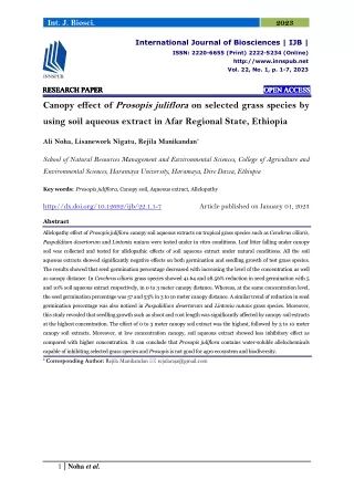 Canopy effect of Prosopis juliflora on selected grass species by using soil aque