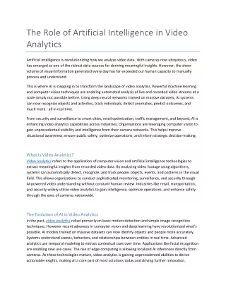 The Role of Artificial Intelligence in Video Analytics