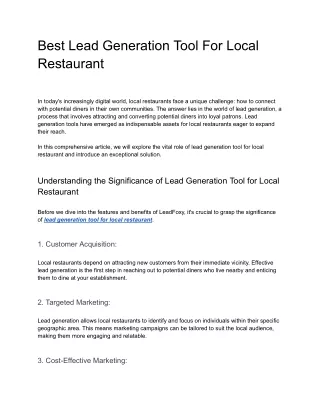 Best Lead Generation Tool For Restaurant Business