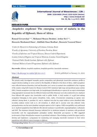 Anopheles stephensi: The emerging vector of malaria in the Republic of Djibouti,