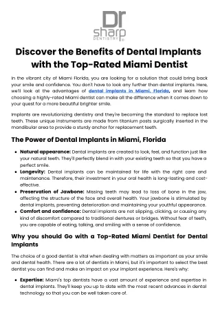 Discover the Benefits of Dental Implants with the Top-Rated Miami Dentist