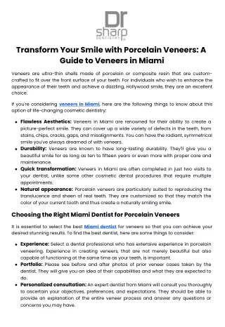 Transform Your Smile with Porcelain Veneers A Guide to Veneers in Miami
