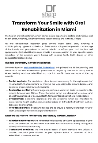 Transform Your Smile with Oral Rehabilitation in Miami