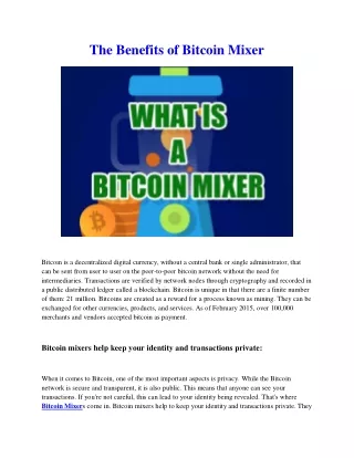 The Benefits of Bitcoin Mixer