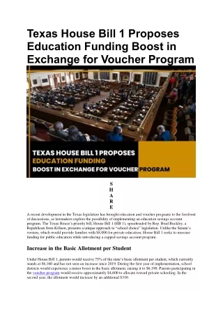 Texas House Bill 1 Proposes Education Funding Boost In Exchange For Voucher Prog