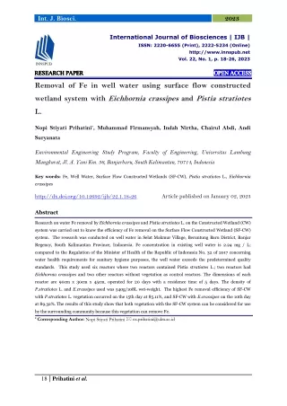 Removal of Fe in well water using surface flow constructed wetland system with E