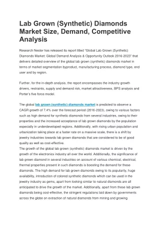 Lab Grown (Synthetic) Diamonds Market