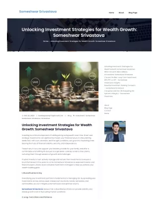 Unlocking Investment Strategies for Wealth Growth: Someshwar Srivastava