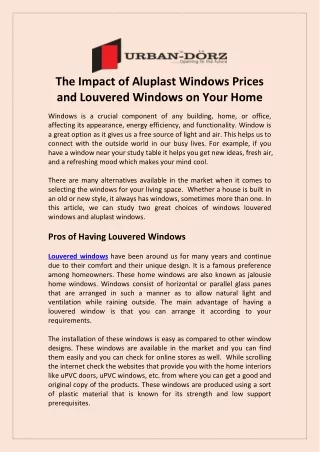 The Impact of Aluplast Windows Prices and Louvered Windows on Your Home