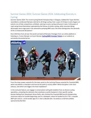 Summer Games 2024: Celebrating Diversity in Cycling