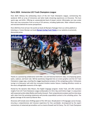 Paris 2024  Immersive UCI Track Champions League