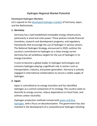 Hydrogen Regional Market Potential