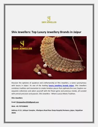 Shiv Jewellers Top Luxury Jewellery Brands in Jaipur