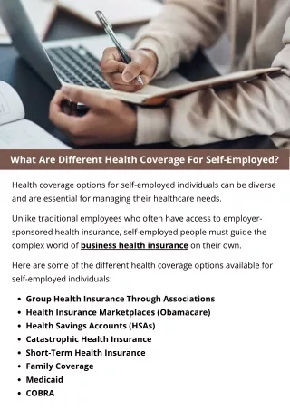 What Are Different Health Coverage For Self-Employed?