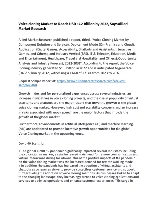 Voice cloning Market to Reach USD 16.2 Billion by 2032, Says AMR