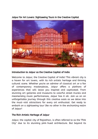 Jaipur for Art Lovers_ Sightseeing Tours in the Creative Capital
