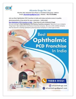 Best Ophthalmic PCD Franchise in India