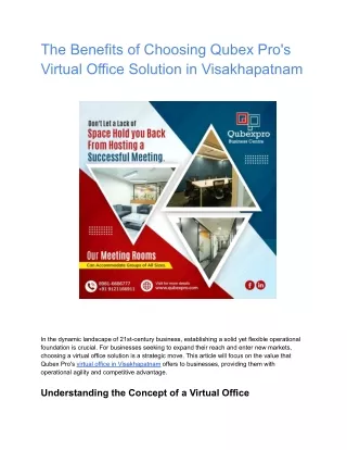 The Benefits of Choosing Qubex Pro's Virtual Office Solution in Visakhapatnam