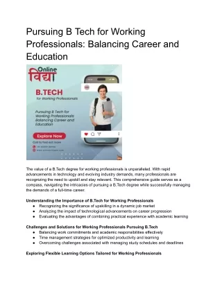 Pursuing B Tech for Working Professionals: Balancing Career and Education