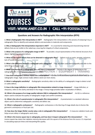 RTFI NDT Question and Answer