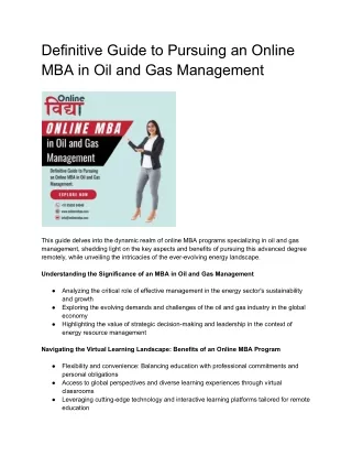 Definitive Guide to Pursuing an Online MBA in Oil and Gas Management