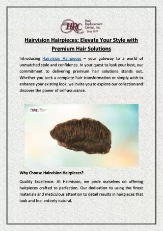 Hairvision Hairpieces: Elevate Your Style with Premium Hair Solutions