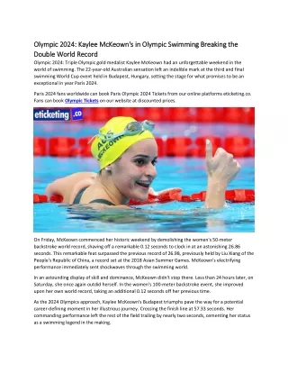 Olympic 2024: Kaylee McKeown's in Olympic Swimming Breaking the Double World Rec