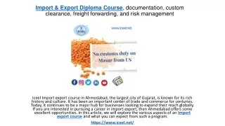 Import & Export Diploma Course, documentation, custom clearance