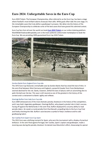 Euro 2024 Unforgettable Saves in the Euro Cup