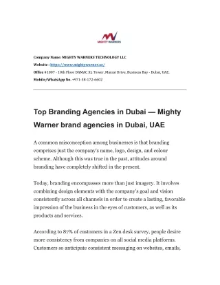 Top Branding Agencies in Dubai — Mighty Warner