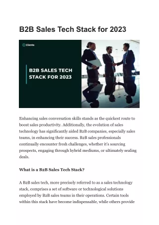 B2B Sales Tech Stack for 2023