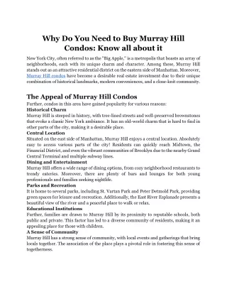 Why Do You Need to Buy Murray Hill Condos_ Know all about it