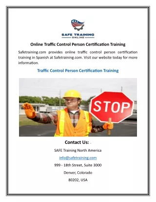 Online Traffic Control Person Certification Training