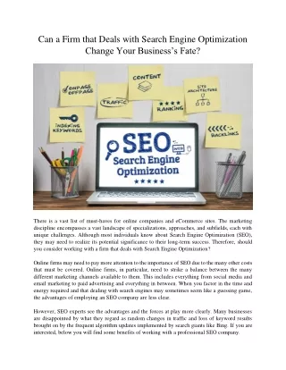 Can a Firm that Deals with Search Engine Optimization Change Your Business’s Fate