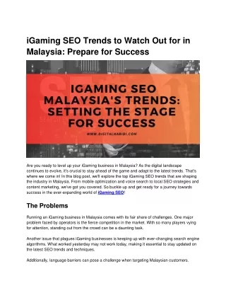 iGaming SEO Trends to Watch Out for in Malaysia Prepare for Success