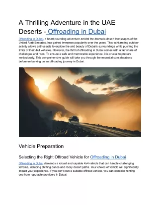 A Thrilling Adventure in the UAE Deserts - Offroading in Dubai