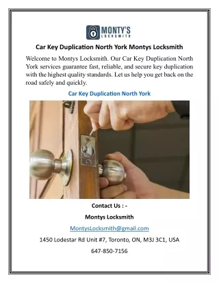 Car Key Duplication North York Montys Locksmith