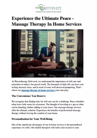 Experience the Ultimate Peace - Massage Therapy In Home Services