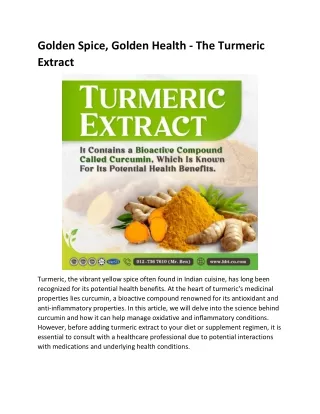 Golden Spice, Golden Health - The Turmeric Extract