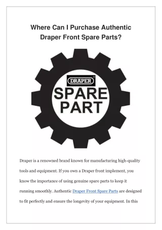 Where Can I Purchase Authentic Draper Front Spare Parts?