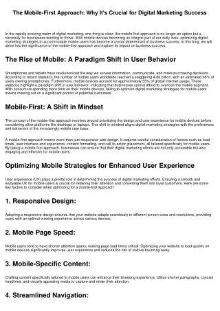 The Mobile-First Approach: Why It's Crucial for Digital Marketing Success