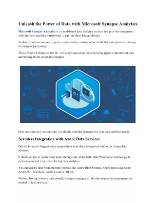 Unleash the Power of Data with Microsoft Synapse Analytics